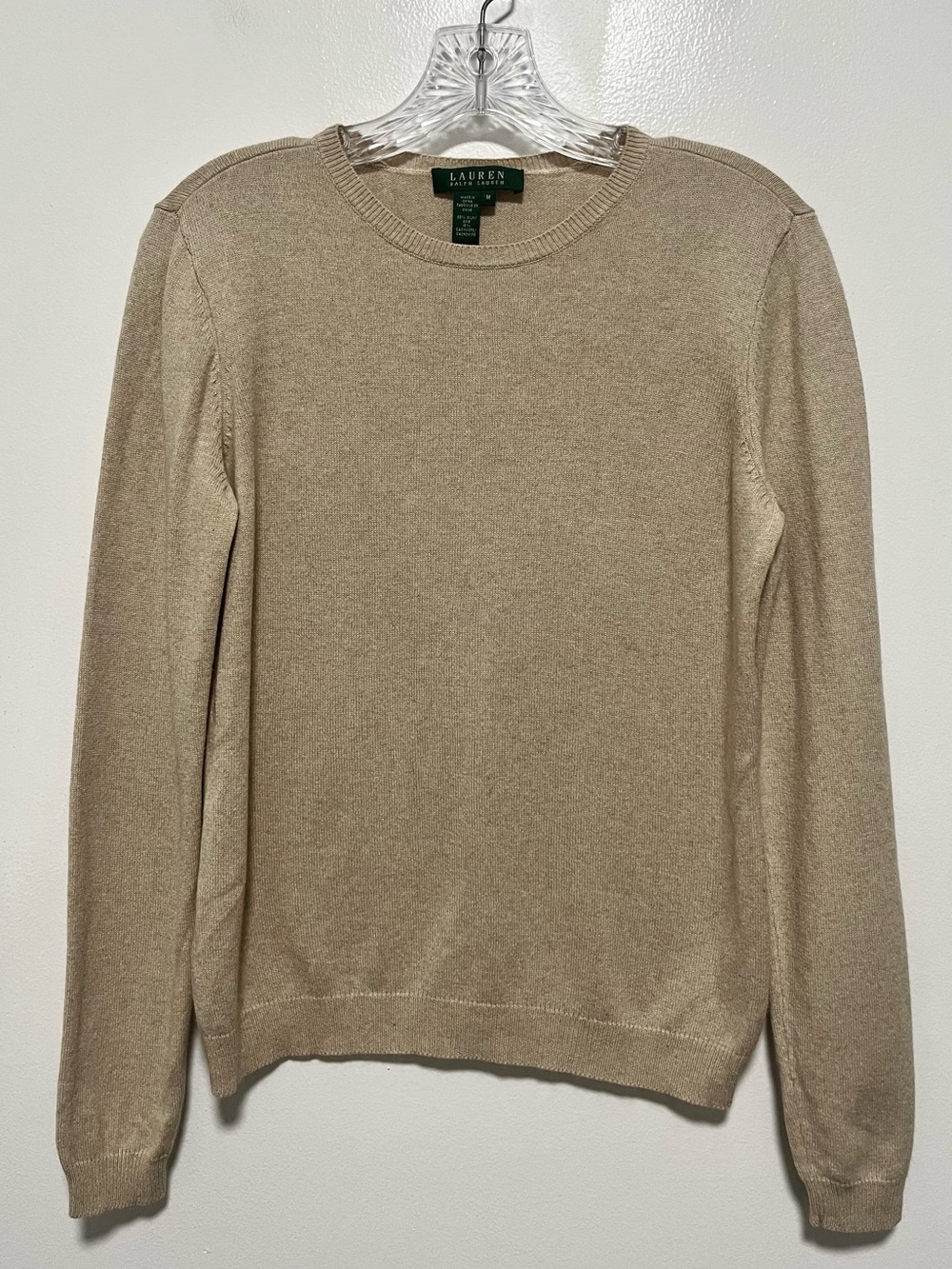 Lauren Ralph Lauren Silk Cashmere Classic Crew Neck Knit Sweater Preppy Luxury M